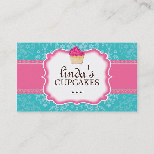 美しいダマスク織のカップケーキの名刺 名刺 (正面)