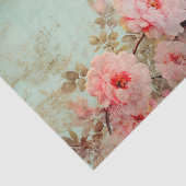 美しいダメージ加工のピンクの花が端に咲く 薄葉紙 (詳細)