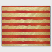 美しいダークレッドとゴールドフォイルのストライプ ラッピングペーパー (フラット)