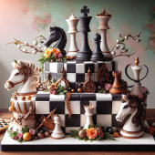 美しいチェスをテーマにしたお誕生日ケーキ カード