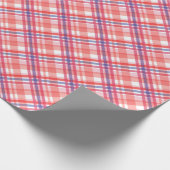 美しいチェック柄の青赤オレンジ ラッピングペーパー (角)