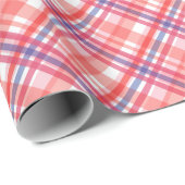 美しいチェック柄の青赤オレンジ ラッピングペーパー (ロールコーナー)