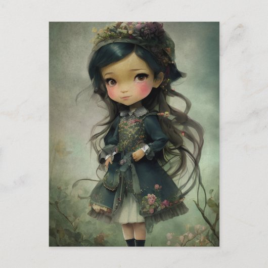 美しいチビ（小さくかわいく書いた感じ）かわいいスタイルガールアート ポストカード (正面)