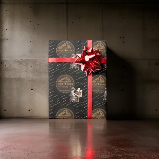 美しいチャイルドピアノビクターレコード黒青銅 ラッピングペーパー