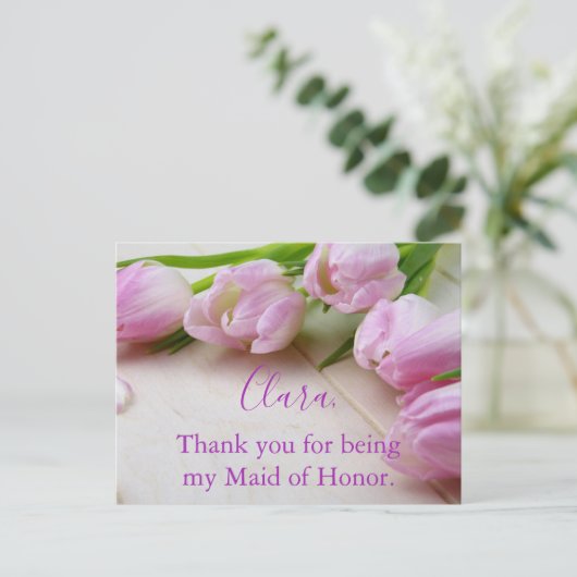 美しいチューリップサンキューメイド・オブ・オーナー(花嫁付き添い人) ポストカード (スタンド正面)