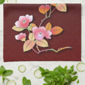 美しいツバキの枝 キッチンタオル (折り畳み)