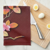 美しいツバキの枝 キッチンタオル (四つ折り)