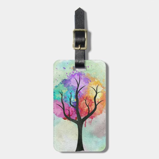 美しいツリーパステルカラー抽象芸術油絵 ラゲッジタグ (正面縦)
