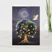 美しいツリーランタン、月、フクロウハッピーバースデー カード (裏面)