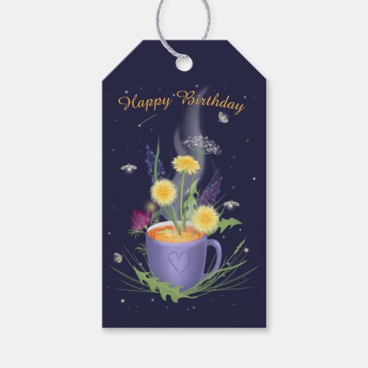 美しいティーカップ夏の花 ギフトタグ (正面)