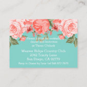 美しいティール(緑がかった色)とサンゴフローラデザイン-披露宴 エンクロージャーカード (裏面)