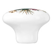 美しいティール（緑がかった色）とパープル混合フローラブーケ セラミックノブ (側面)