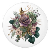 美しいティール（緑がかった色）とパープル混合フローラブーケ セラミックノブ (正面)