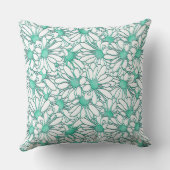 美しいティール（緑がかった色）とホワイトフローラデザイン クッション (裏面)