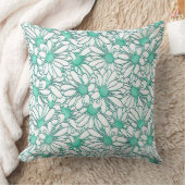 美しいティール（緑がかった色）とホワイトフローラデザイン クッション (ブランケット)