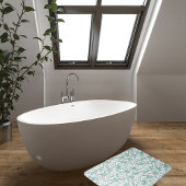 美しいティール(緑がかった色)と白いフローラ バスマット