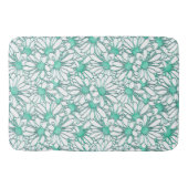 美しいティール(緑がかった色)と白いフローラ バスマット (正面)
