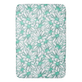 美しいティール(緑がかった色)と白いフローラ バスマット (正面縦)