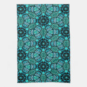 美しいティール(緑がかった色)アクアターコイズエスニックモザイクアート キッチンタオル (縦)
