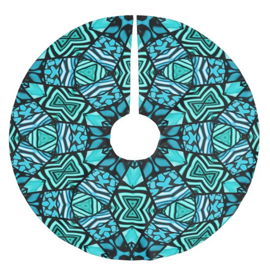 美しいティール（緑がかった色）アクアターコイズエスニックモザイクアート ブラッシュドポリエステルツリースカート (正面)