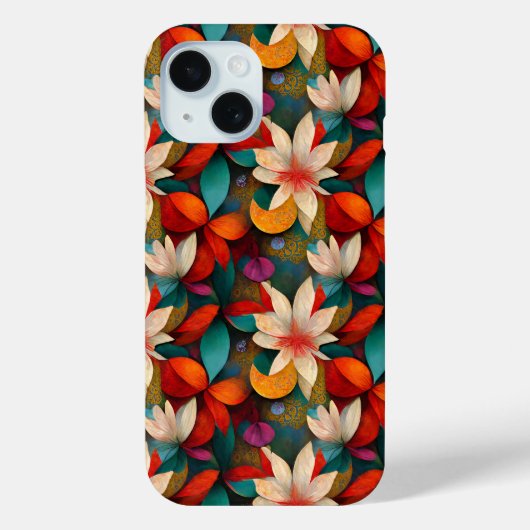 美しいティール（緑がかった色）、オレンジと白の花 Case-Mate iPhoneケース (裏面)