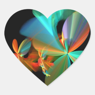 美しいティール（緑がかった色）&オレンジフラクタルアートフラワー花びら ハートシール