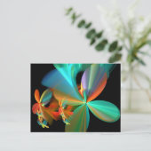 美しいティール（緑がかった色）オレンジフラクタルアートフラワー花びら ポストカード (スタンド正面)