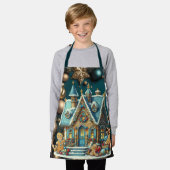 美しいティール（緑がかった色）ジンジャーブレッドハウスティール（緑がかった色）装飾 エプロン (着用した状態)