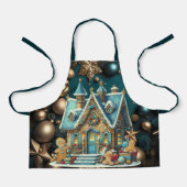 美しいティール（緑がかった色）ジンジャーブレッドハウスティール（緑がかった色）装飾 エプロン (正面)