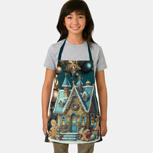 美しいティール（緑がかった色）ジンジャーブレッドハウスティール（緑がかった色）装飾 エプロン (インサイチュ)