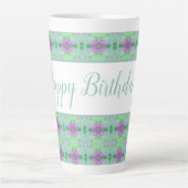美しいティール（緑がかった色）ハッピーバースデーパープルフローズンマグ カフェラテマグ (正面)