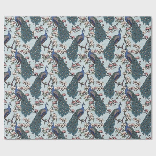 美しいティール(緑がかった色)ピーコックスとマグノリアの花 ラッピングペーパー (フラット)