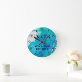 美しいティール（緑がかった色）ブルーウォーターカラーパーソナライズされたカスタム ラウンド壁時計 (ホーム)