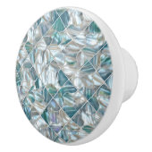 美しいティール（緑がかった色）ブルーオフホワイトインスパイアパール セラミックノブ (右)