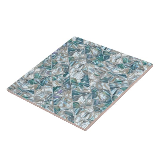 美しいティール(緑がかった色)ブルーオフホワイトインスパイアパール タイル (側面)