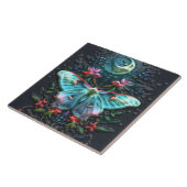 美しいティール(緑がかった色)ブルーグリーンルナモスムーンn花 タイル (側面)