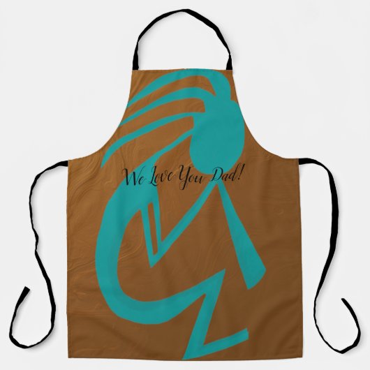 美しいティール(緑がかった色)絵画ココペリ エプロン (正面)