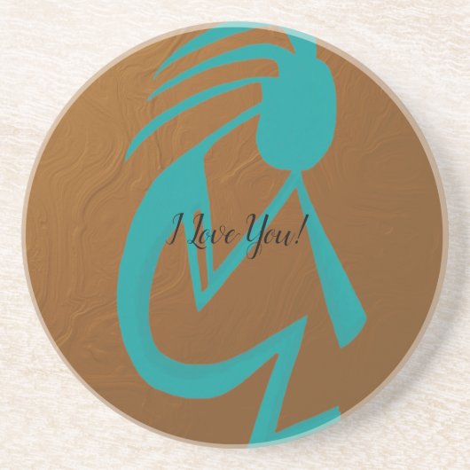 美しいティール(緑がかった色)絵画ココペリ コースター (正面)