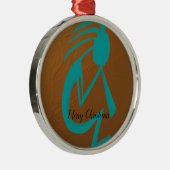 美しいティール(緑がかった色)絵画ココペリ メタルオーナメント (右)