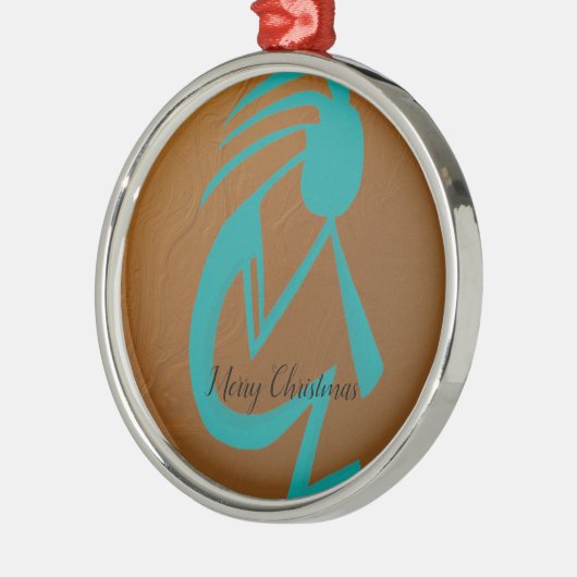 美しいティール(緑がかった色)絵画ココペリ メタルオーナメント (左)