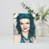 美しいティール（緑がかった色）髪の人魚 ポストカード (スタンド正面)