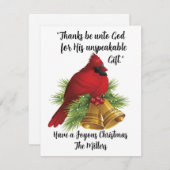 美しいテッド（鳥）ショウジョウコウカンチョウフラットクリスマスカード シーズンカード (正面/裏面)