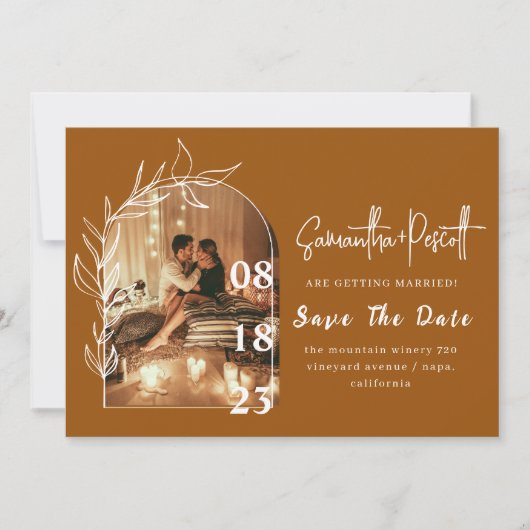 美しいテラコッタアーチセーブ日付招待状 招待状 (正面)
