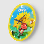 美しいテントウムシがひまわりの上で眠っている ラージ壁時計 (傾斜)