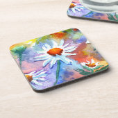 美しいデイジーの水彩画の飲み物用コースター コースター (左側)