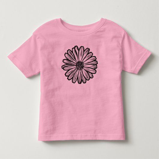 美しいデイジーの花、ハーフトーンイラスト トドラーTシャツ (正面)