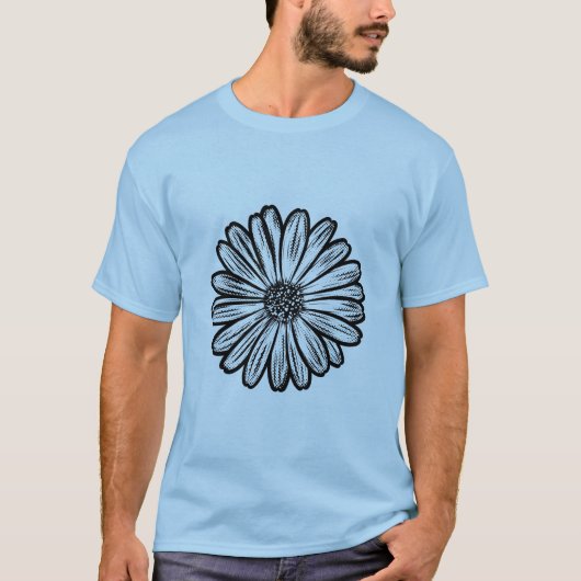 美しいデイジーの花、ハーフトーンイラスト Tシャツ (正面)