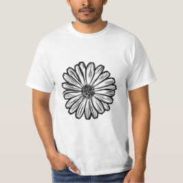 美しいデイジーの花、ハーフトーンイラスト Tシャツ
