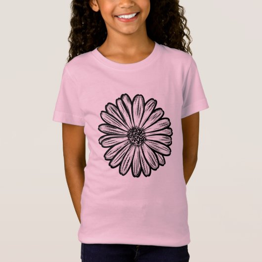 美しいデイジーの花、ハーフトーンイラスト Tシャツ (正面)