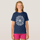 美しいデイジーの花、ハーフトーンイラスト Tシャツ (正面フル)